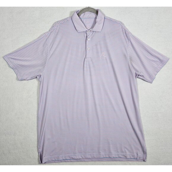 Rhoback Polo Shirt Mens XL Blue Pink Striped Short Sleeve Golf Performance FLAWS - Picture 2 of 7